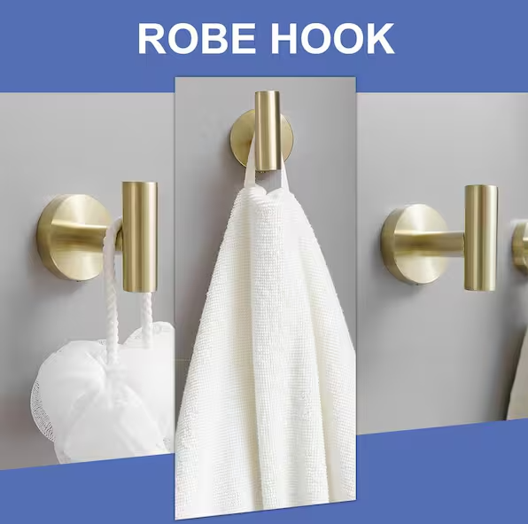 BWE 6-Piece Modern Bath Hardware Set with Towel Ring Toilet Paper Holder Towel hook and Towel Bar Wall Mount in Brushed Gold