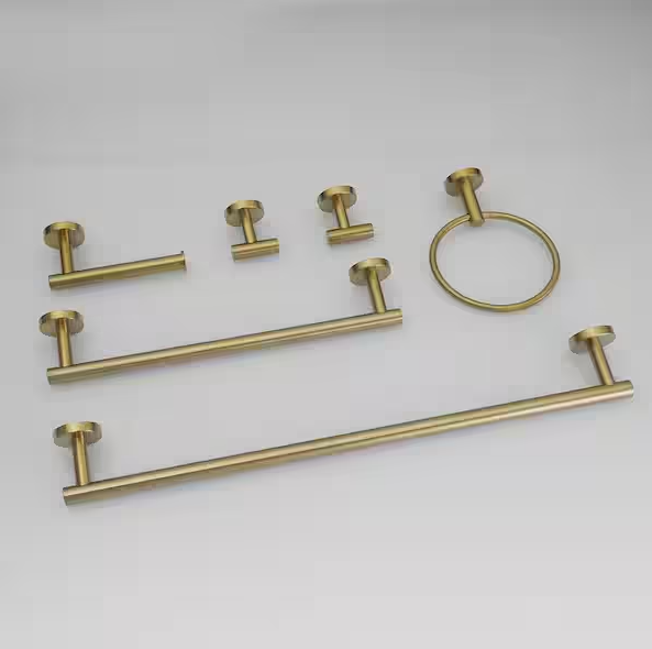 BWE 6-Piece Modern Bath Hardware Set with Towel Ring Toilet Paper Holder Towel hook and Towel Bar Wall Mount in Brushed Gold