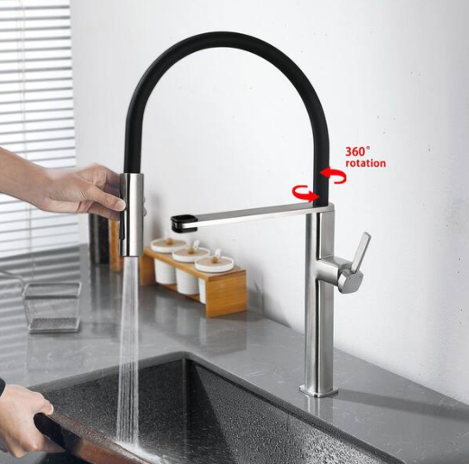 ruiling 22 in. Single Handle Pull Down Sprayer Kitchen Faucet with 360° Spout Swivel in Brushed Nickel