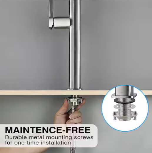 ruiling 22 in. Single Handle Pull Down Sprayer Kitchen Faucet with 360° Spout Swivel in Brushed Nickel