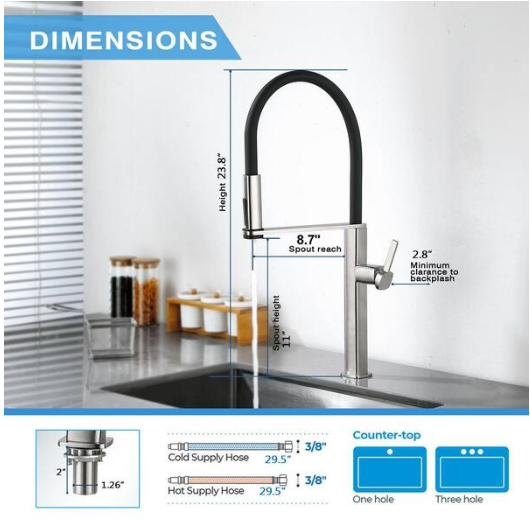ruiling 22 in. Single Handle Pull Down Sprayer Kitchen Faucet with 360° Spout Swivel in Brushed Nickel