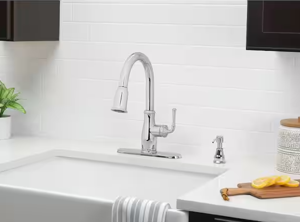 Glacier Bay Kagan Chrome 15 in. H Pull Down Sprayer Kitchen Faucet with 360° Swivel Spout