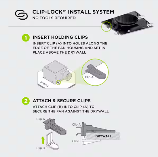 Commercial Electric 50 CFM Ceiling/Wall Mount No Cut Clip-Lock, Roomside Installation Square Bathroom Exhaust Fan, ENERGY STAR