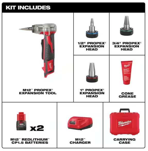 M12 12-Volt Lithium-Ion Cordless ProPEX Expansion Tool Kit with (2) 1.5Ah Batteries, (3) Expansion Heads and Hard Case