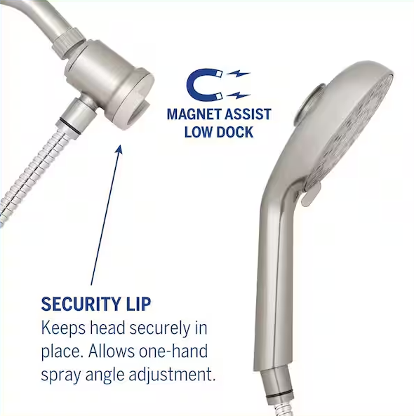 8-Spray Wall Mount Magnet Assist Multi Height Handheld Shower Head 1.8 GPM in Brushed Nickel
