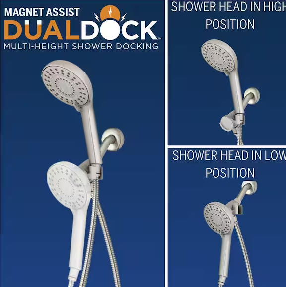 8-Spray Wall Mount Magnet Assist Multi Height Handheld Shower Head 1.8 GPM in Brushed Nickel