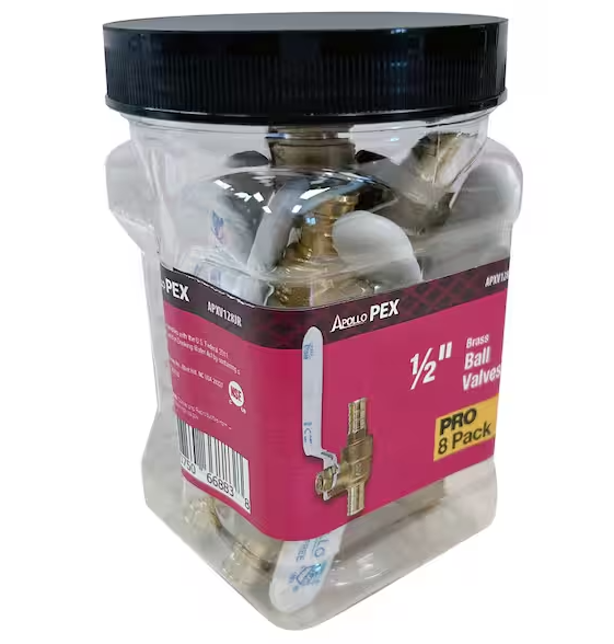 Apollo 1/2 in. Brass PEX Barb Ball Valve Jar (6-Pack)