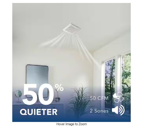 Broan-NuTone 50 CFM Ceiling Bathroom Exhaust Fan with No‑Cut Installation, Quiet Operation