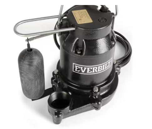 Everbilt 1/3 HP Cast Iron Submersible Sump Pump (FLOAT IS MISSING)