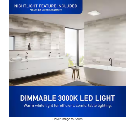 WhisperThin DC LED Pick-A-Flow 80 -100 CFM Ceiling/Wall Bathroom Exhaust Fan, 3-3/8 in. Low Profile Housing
