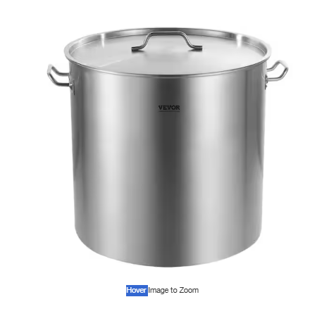 Commercial Stockpot 100 qt. Stainless Steel Nonstick in Silver Cookware Sauce Pot with Lid and Manual, Heavy Duty