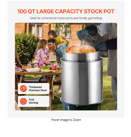 Commercial Stockpot 100 qt. Stainless Steel Nonstick in Silver Cookware Sauce Pot with Lid and Manual, Heavy Duty
