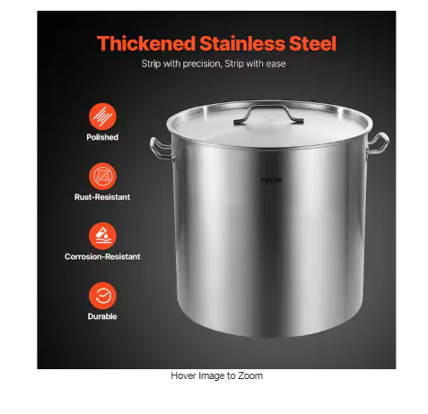 Commercial Stockpot 100 qt. Stainless Steel Nonstick in Silver Cookware Sauce Pot with Lid and Manual, Heavy Duty