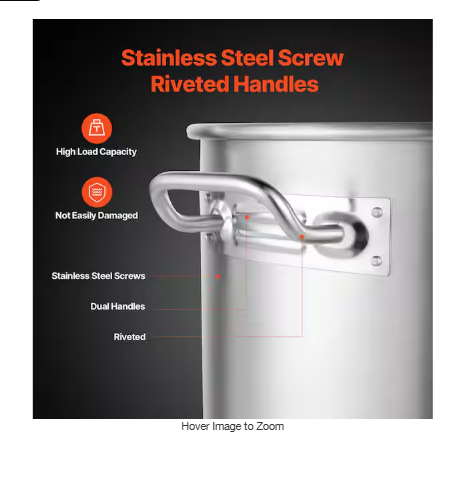 Commercial Stockpot 100 qt. Stainless Steel Nonstick in Silver Cookware Sauce Pot with Lid and Manual, Heavy Duty