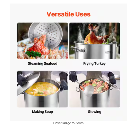 Commercial Stockpot 100 qt. Stainless Steel Nonstick in Silver Cookware Sauce Pot with Lid and Manual, Heavy Duty