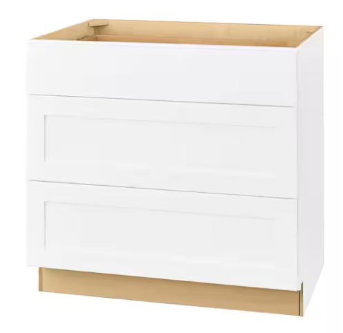 Hampton Bay Avondale 36 in. W x 24 in. D x 34.5 in. H Ready to Assemble Plywood Shaker Drawer Base Kitchen Cabinet in Alpine White