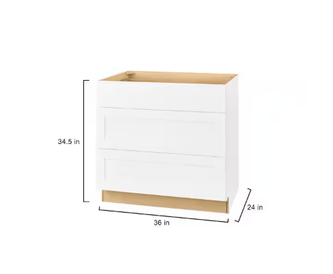 Hampton Bay Avondale 36 in. W x 24 in. D x 34.5 in. H Ready to Assemble Plywood Shaker Drawer Base Kitchen Cabinet in Alpine White