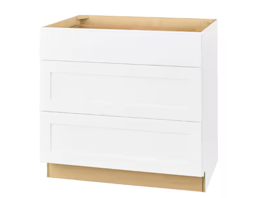 Hampton Bay Avondale 36 in. W x 24 in. D x 34.5 in. H Ready to Assemble Plywood Shaker Drawer Base Kitchen Cabinet in Alpine White