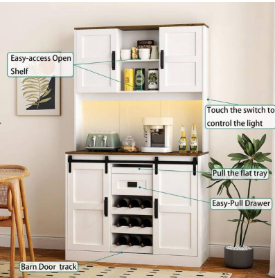 ANTFURN White and Rustic Wood Finish Pantry Organizer with Adjustable Shelves;Removable Shelves