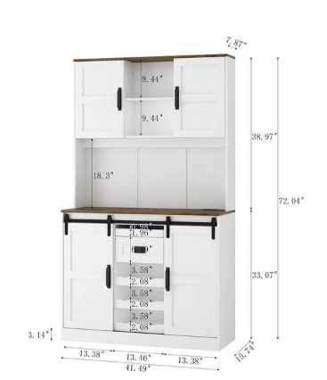 ANTFURN White and Rustic Wood Finish Pantry Organizer with Adjustable Shelves;Removable Shelves