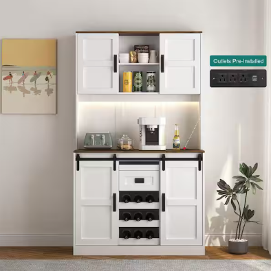 ANTFURN White and Rustic Wood Finish Pantry Organizer with Adjustable Shelves;Removable Shelves