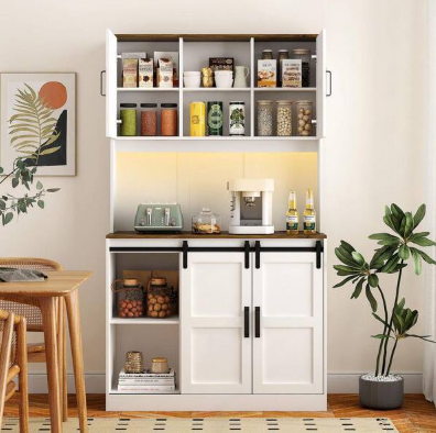 ANTFURN White and Rustic Wood Finish Pantry Organizer with Adjustable Shelves;Removable Shelves