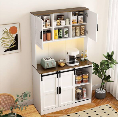 ANTFURN White and Rustic Wood Finish Pantry Organizer with Adjustable Shelves;Removable Shelves