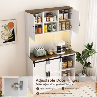 ANTFURN White and Rustic Wood Finish Pantry Organizer with Adjustable Shelves;Removable Shelves