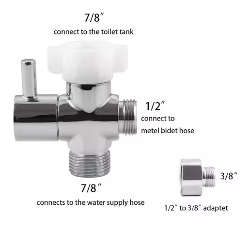 Brass T Adapter Bidet Attachment with Shut Off Valve for Easy Flow Control