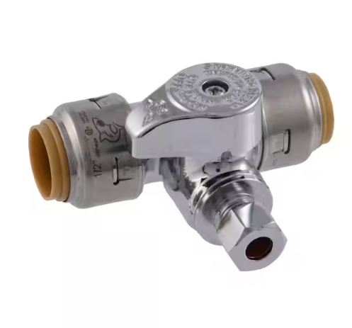 Max 1/2 in. Push-to-Connect x 1/2 in. Push-to-Connect x 1/4 in. Compression Chrome-Plated Brass Service Stop Tee
