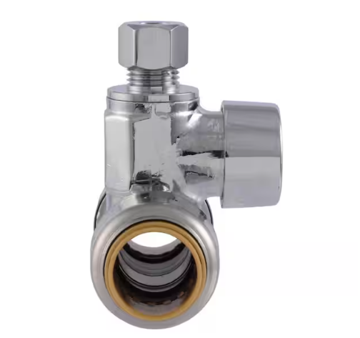Max 1/2 in. Push-to-Connect x 1/2 in. Push-to-Connect x 1/4 in. Compression Chrome-Plated Brass Service Stop Tee