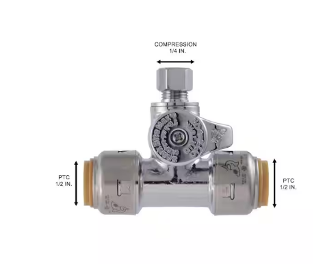 Max 1/2 in. Push-to-Connect x 1/2 in. Push-to-Connect x 1/4 in. Compression Chrome-Plated Brass Service Stop Tee