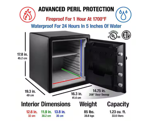 1.2 cu. ft. Fireproof & Waterproof Safe with Dial Combination Lock