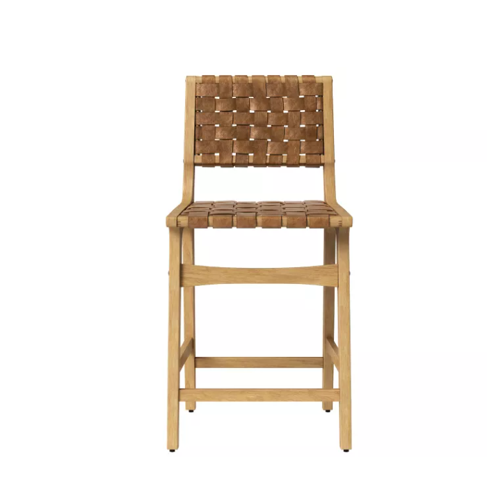 24" Ceylon Woven Counter Height Barstool with Footrest Brown/Natural Wood - Threshold™
