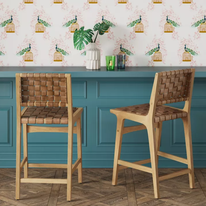 24" Ceylon Woven Counter Height Barstool with Footrest Brown/Natural Wood - Threshold™