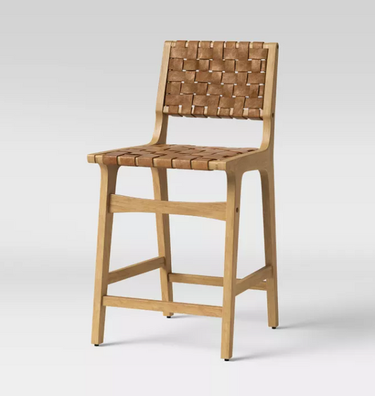 24" Ceylon Woven Counter Height Barstool with Footrest Brown/Natural Wood - Threshold™