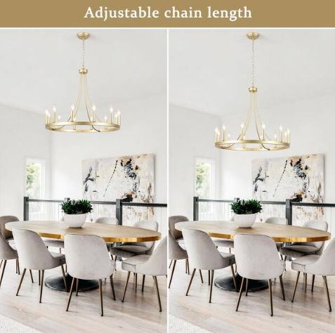 Loene 12-Light Spray Gold Farmhouse Candle Style Dimmable Kitchen Island Wagon Wheel Chandelier for Living Room