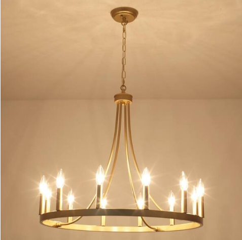 Loene 12-Light Spray Gold Farmhouse Candle Style Dimmable Kitchen Island Wagon Wheel Chandelier for Living Room