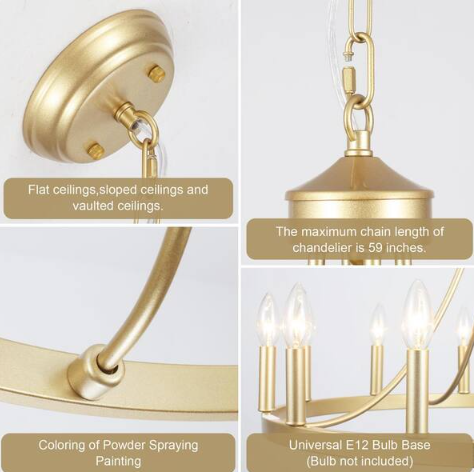 Loene 12-Light Spray Gold Farmhouse Candle Style Dimmable Kitchen Island Wagon Wheel Chandelier for Living Room