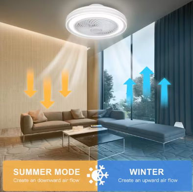 20 in. Indoor White Caged Enclosed Ceiling Fan with LED Light Modern Low Profile Ceiling Fan with Remote and APP Control