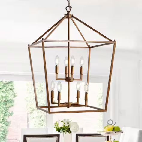 Pagoda 20 in. 8-Bulb Antique Gold Lantern Metal LED Pendant