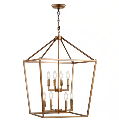 Pagoda 20 in. 8-Bulb Antique Gold Lantern Metal LED Pendant