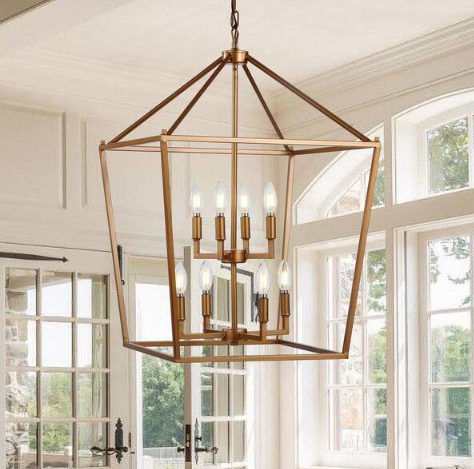 Pagoda 20 in. 8-Bulb Antique Gold Lantern Metal LED Pendant