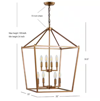 Pagoda 20 in. 8-Bulb Antique Gold Lantern Metal LED Pendant