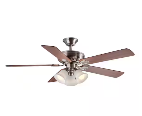 Campbell 52 in. Indoor LED Brushed Nickel Ceiling Fan with Light Kit, Downrod, Reversible Blades and Remote