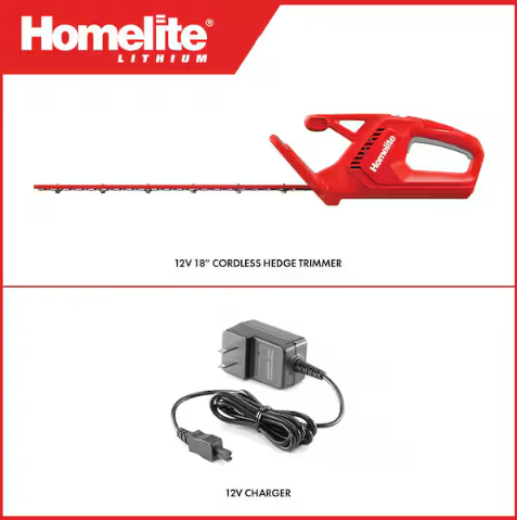HOMHT20 12V Lithium 18 in. Cordless Hedge Trimmer with Internal 2.5 Ah Battery and Charger