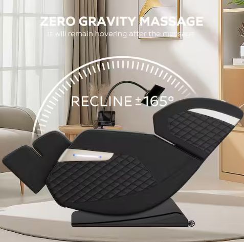 Vystan Black PU Leather Power Motorized Zero Gravity Reclining Massage Chair, Heating, Bluetooth, Lights