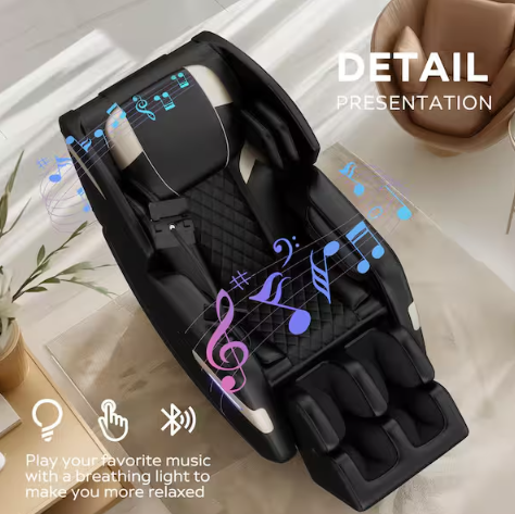 Vystan Black PU Leather Power Motorized Zero Gravity Reclining Massage Chair, Heating, Bluetooth, Lights