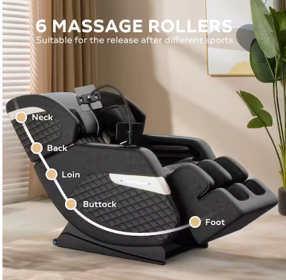 Vystan Black PU Leather Power Motorized Zero Gravity Reclining Massage Chair, Heating, Bluetooth, Lights