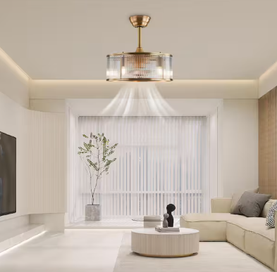 18 in. Indoor Gold Modern 5-Light 6 Speeds Caged Ceiling Fan with Reversible Motor and Remote, No Bulbs